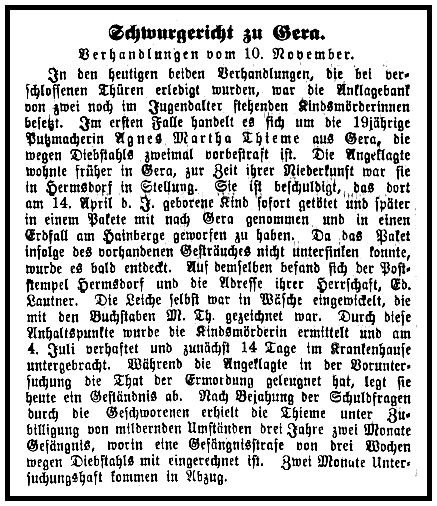 1899-11-11 Hdf Schwurgericht Moerderin Thieme Kind